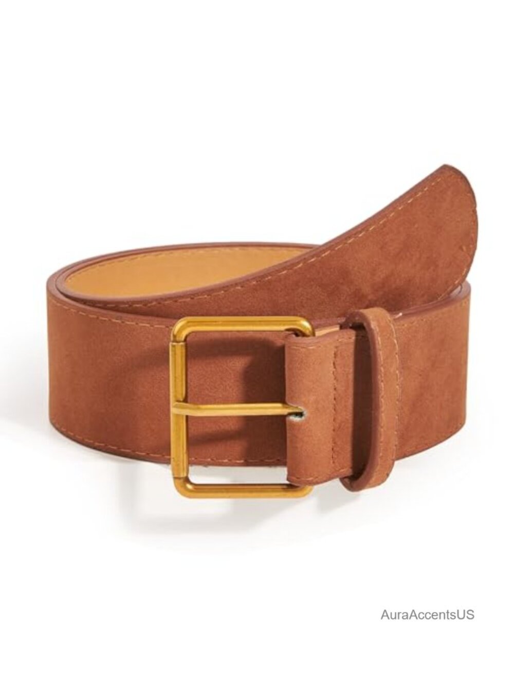 Wide Suede Leather Belt with Metal Buckle for Dresses Jeans Coats